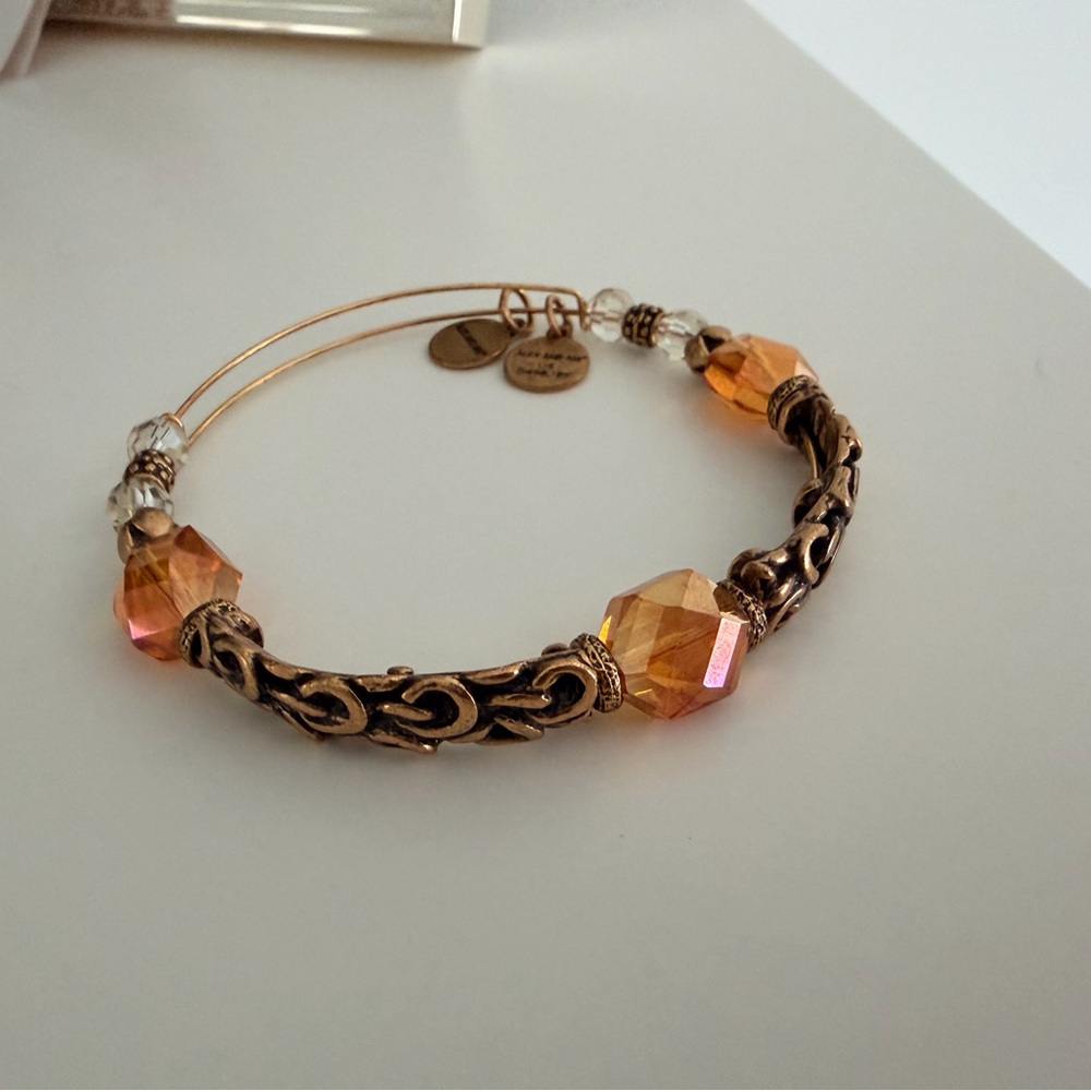 Gold-Tone Alex and Ani Bracelet with Amber Crystal Beads